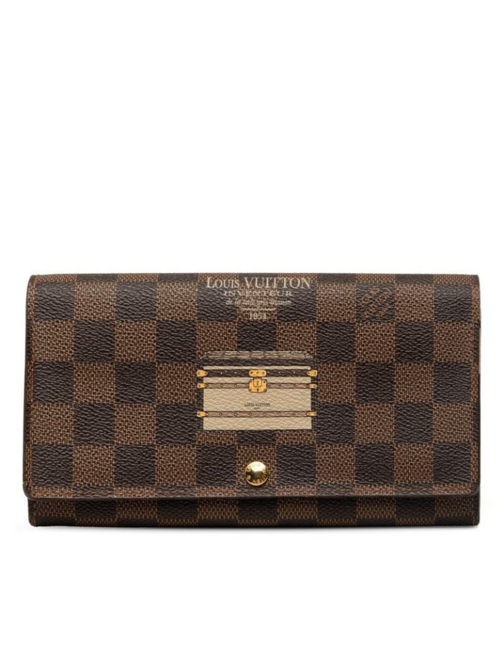 Louis Vuitton Damier Portefeuille Sarah Trunk & Lock Wallet Brown Leather